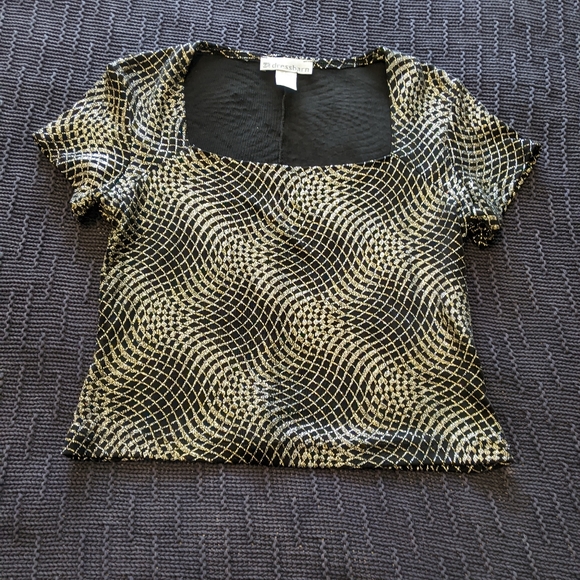 VTG '90s Glitter Party Crop Blouse M - Picture 12 of 12